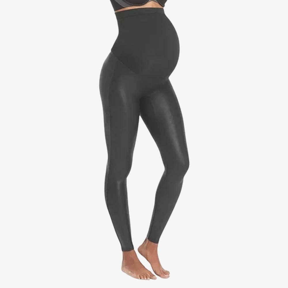 Spanx Mama Maternity Black Faux Leather Leggings Moto Skinny Shapewear SM